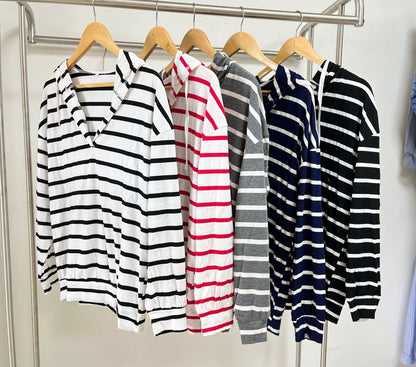 Striped Hooded Long Sleeve Sweatshirt