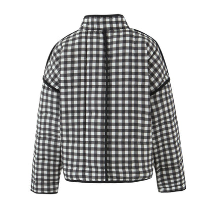 Casual Simple Black White Plaid Color Block Cotton Padded Jacket Coat