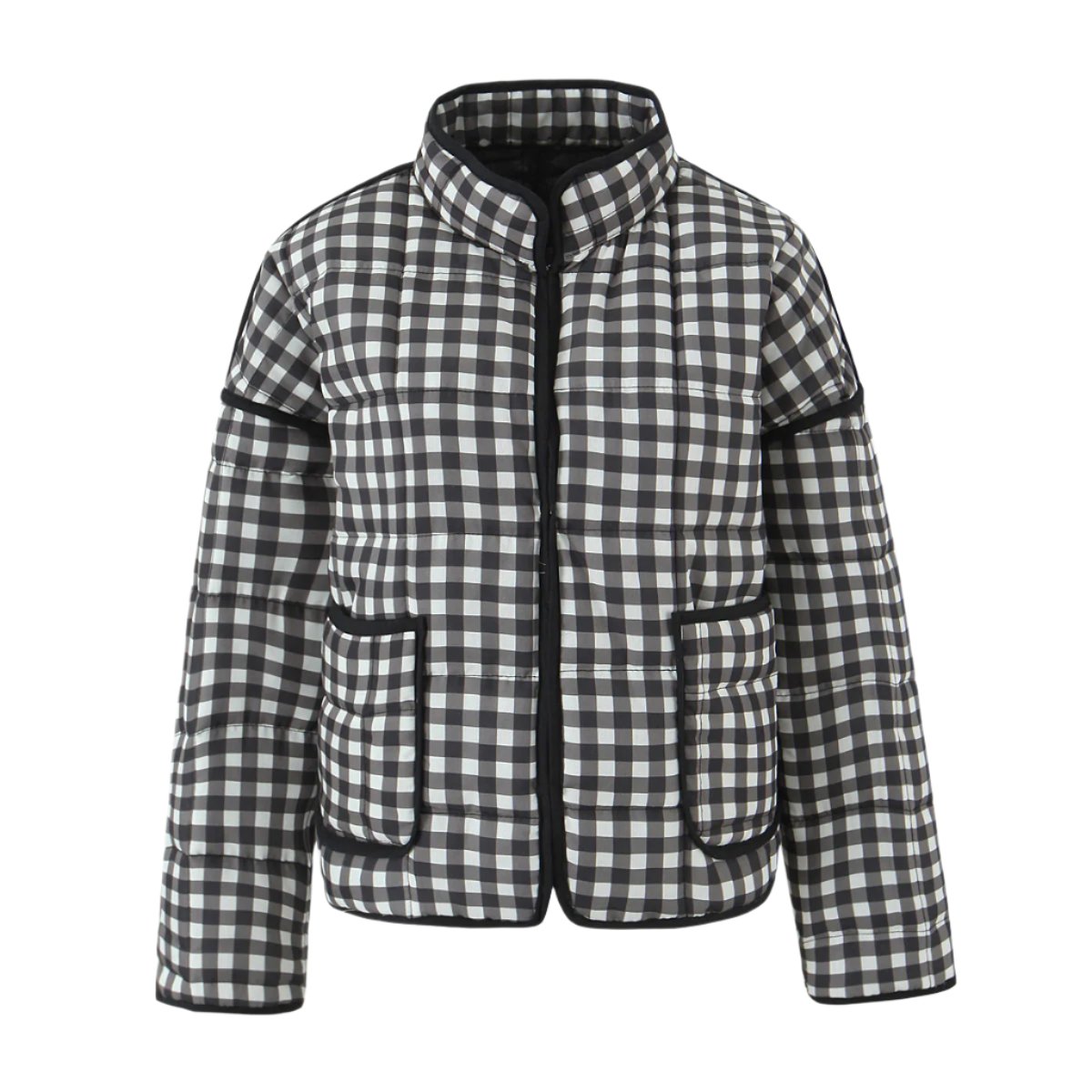 Casual Simple Black White Plaid Color Block Cotton Padded Jacket Coat