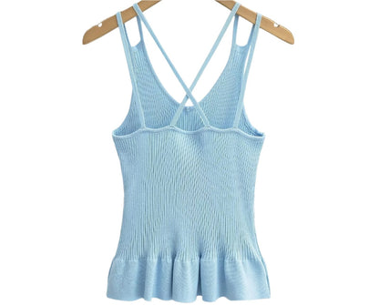 Ruffles Light Blue Knitted Camisole Top