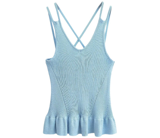 Ruffles Light Blue Knitted Camisole Top