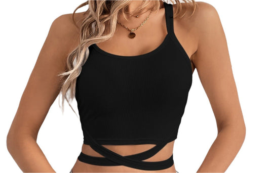 Wrap Lace-up Cropped Rib Top