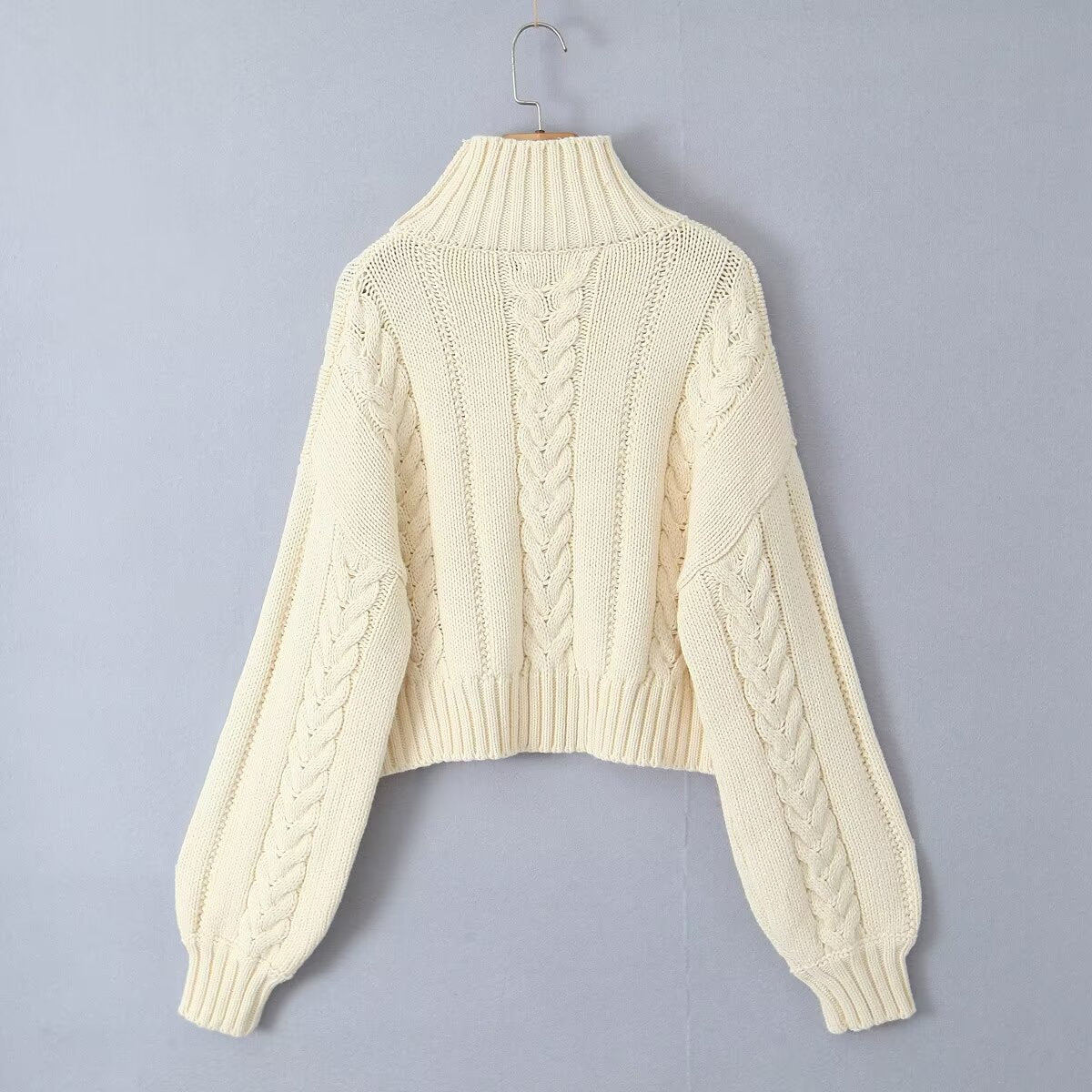 High Neck Long Sleeve Loose Cable Knit Sweater