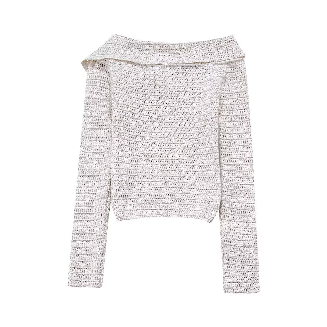 Asymmetric Collar Side Button Design Sweater Top