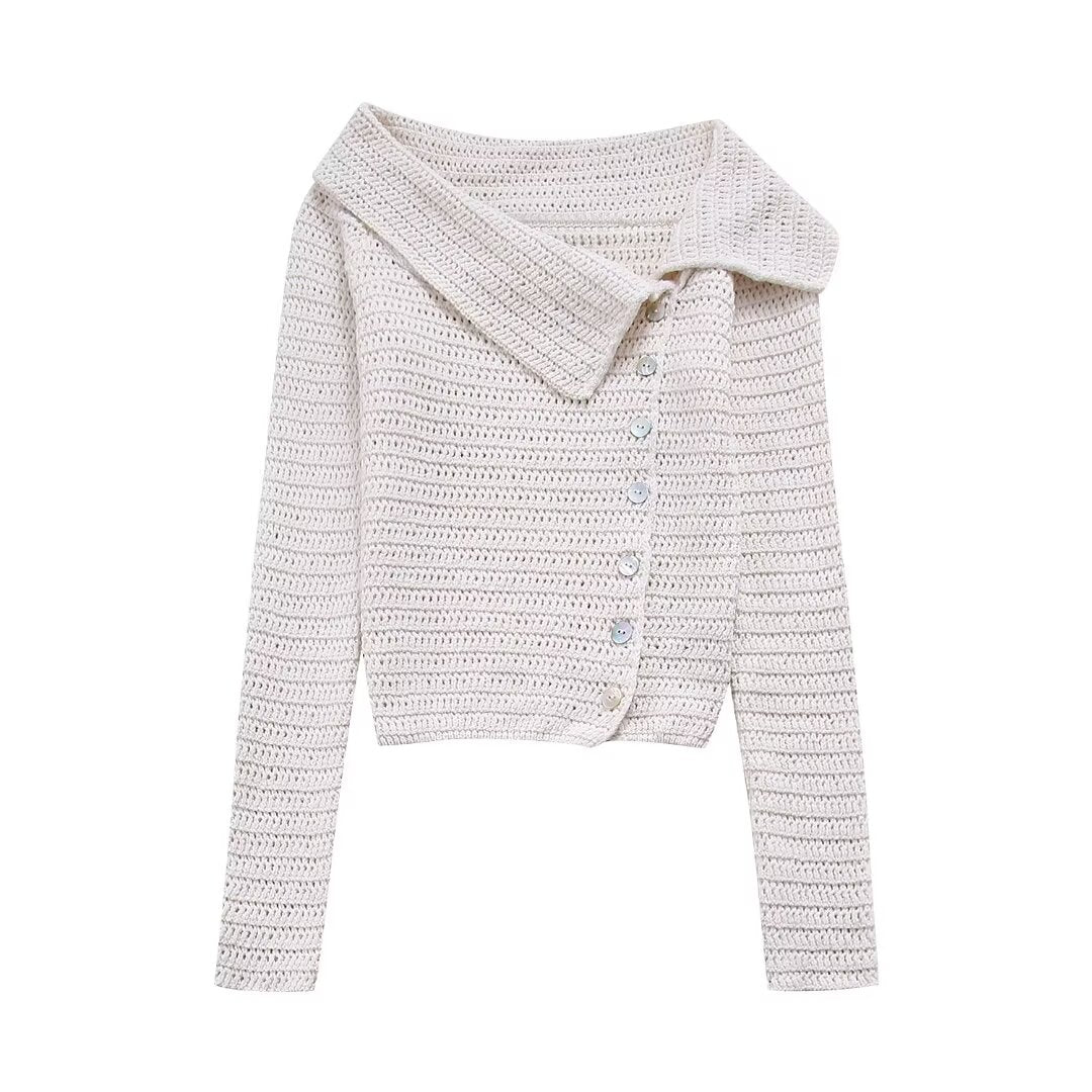 Asymmetric Collar Side Button Design Sweater Top