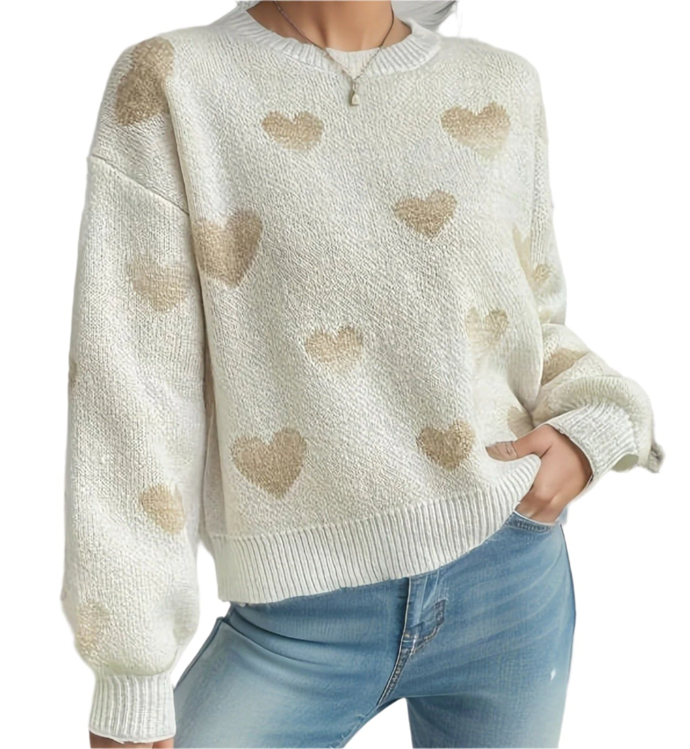 Love Pattern Round Neck Sweater