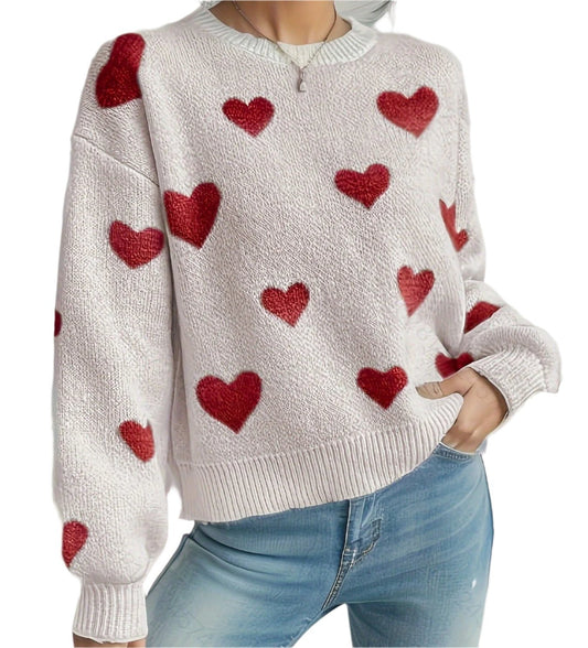 Love Pattern Round Neck Sweater