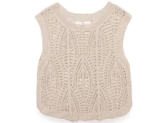 Casual Hollow Cutout Sleeveless Crocheted Top