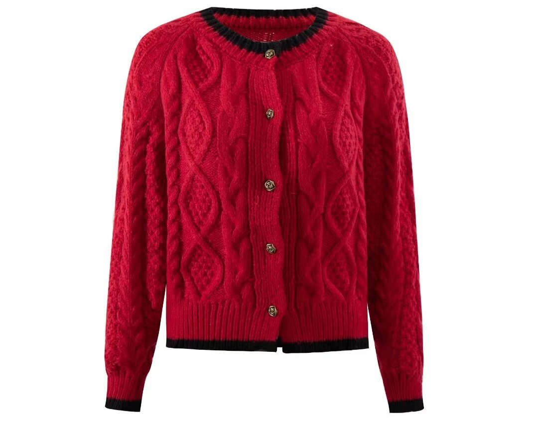 Knitwear Diamond Lattice Twist Cardigan Sweater