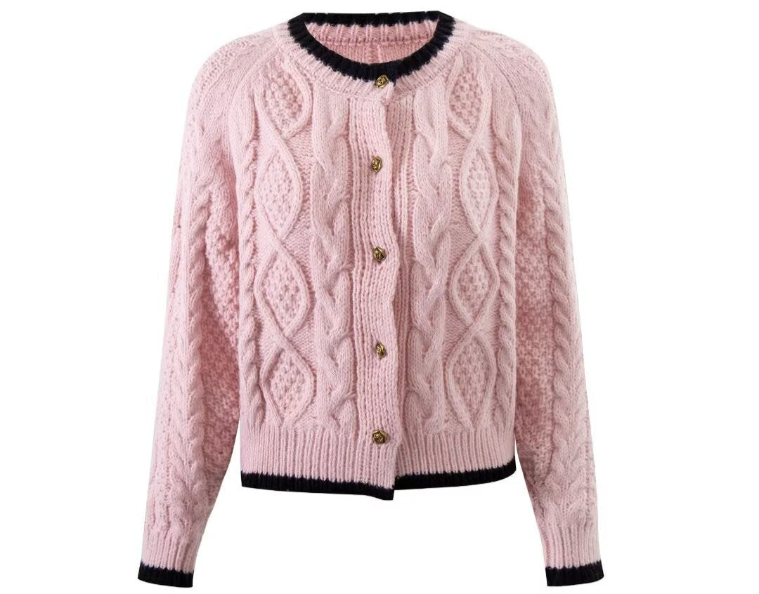 Knitwear Diamond Lattice Twist Cardigan Sweater