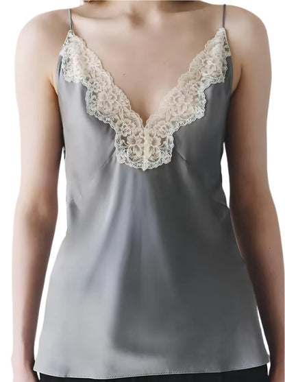 Lace Decorative Silk Satin Sling Top