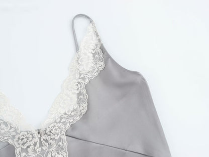 Lace Decorative Silk Satin Sling Top