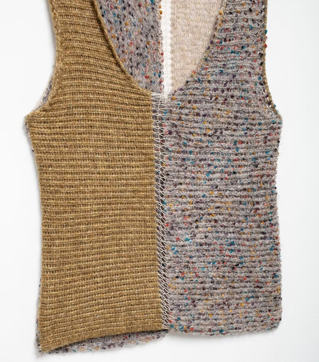 Bohemian Stitched Color Block Sweater Vest Top