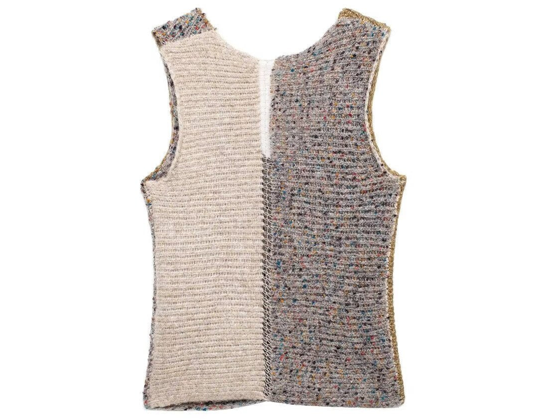 Bohemian Stitched Color Block Sweater Vest Top