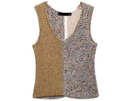 Bohemian Stitched Color Block Sweater Vest Top