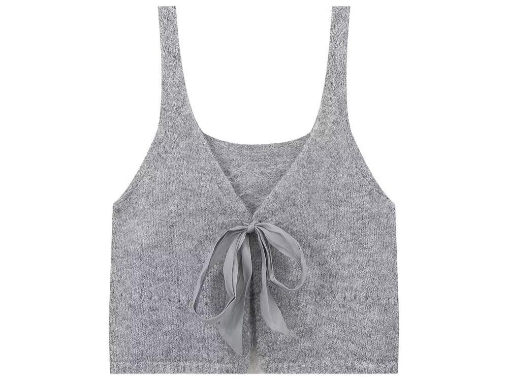 Slim Fit Fashionable Knitted Ribbon Vest Top