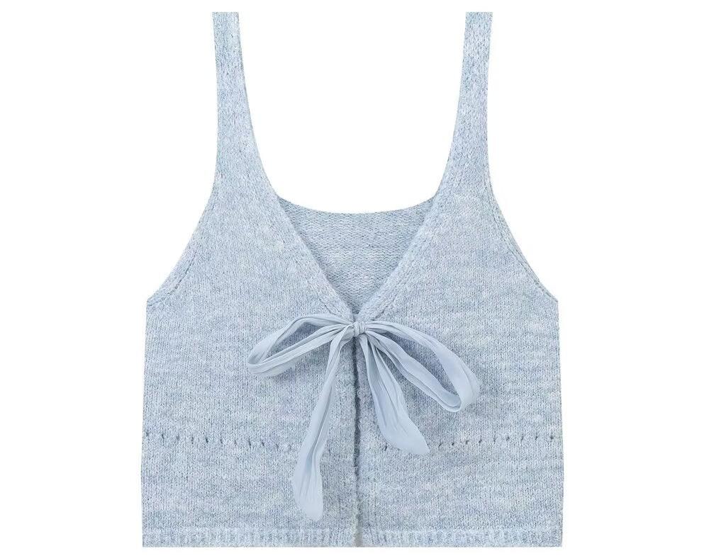 Slim Fit Fashionable Knitted Ribbon Vest Top