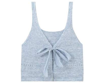 Slim Fit Fashionable Knitted Ribbon Vest Top