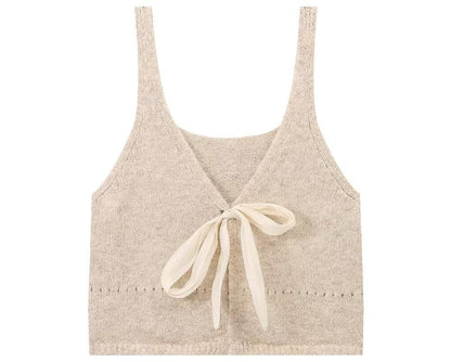 Slim Fit Fashionable Knitted Ribbon Vest Top