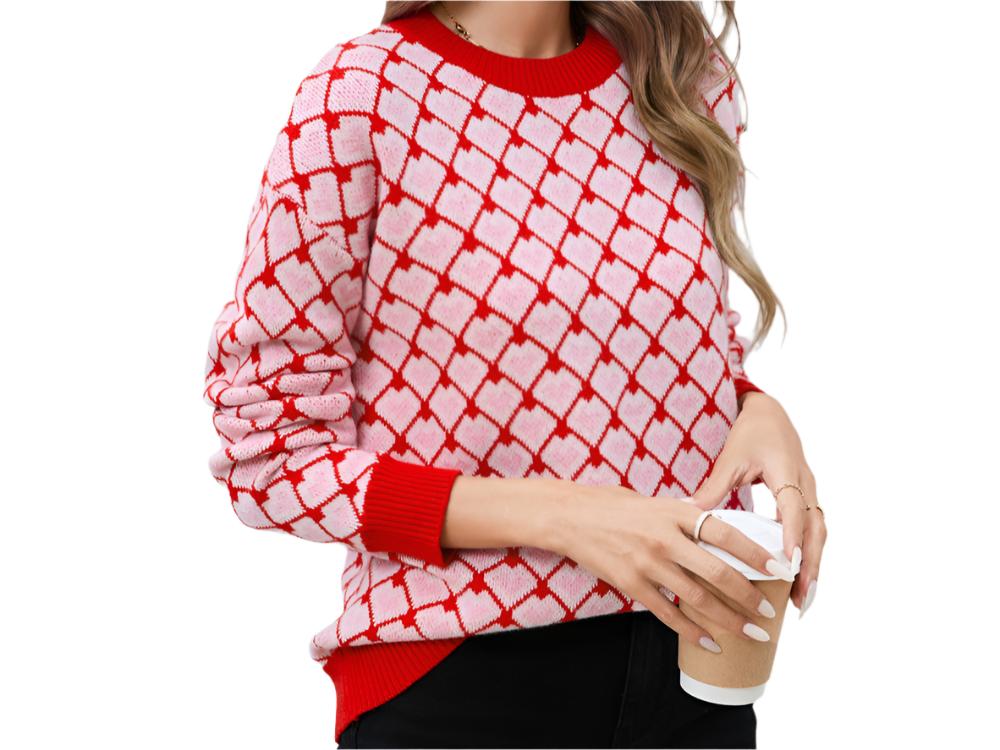 Round Neck Pullover Heart Sweater