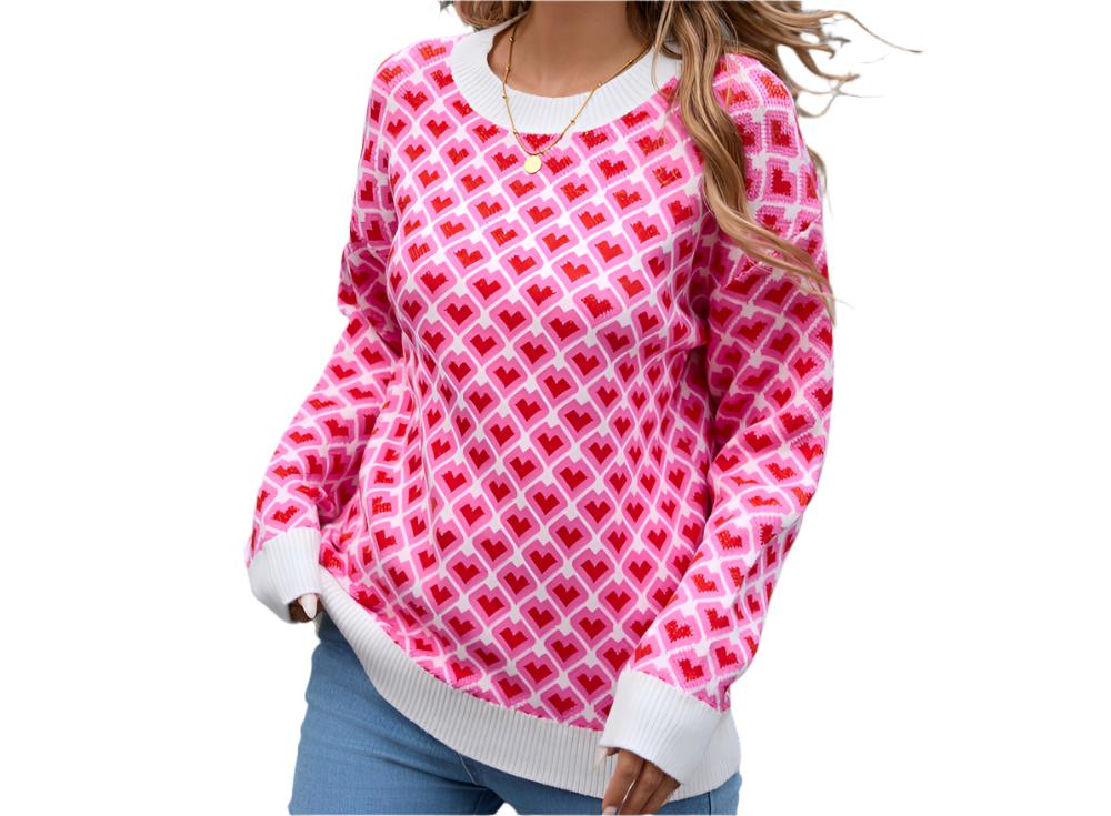 Round Neck Pullover Heart Sweater