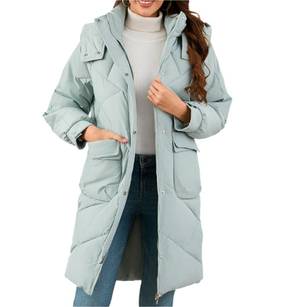 Stand Collar Mid Length Cotton Padded Coat