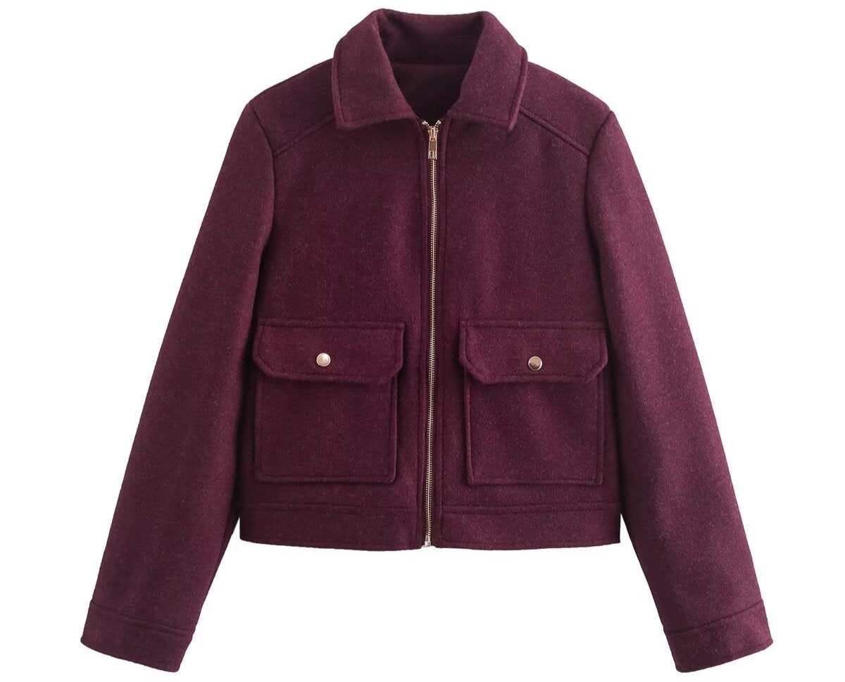 Soft Woolen Coat with Pocket Zipper