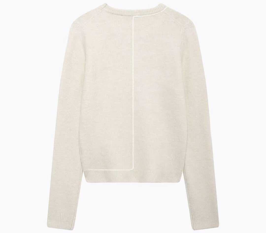 Contrast Color Trim Long Sleeve Sweater