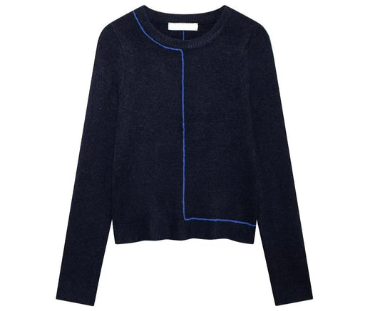 Contrast Color Trim Long Sleeve Sweater