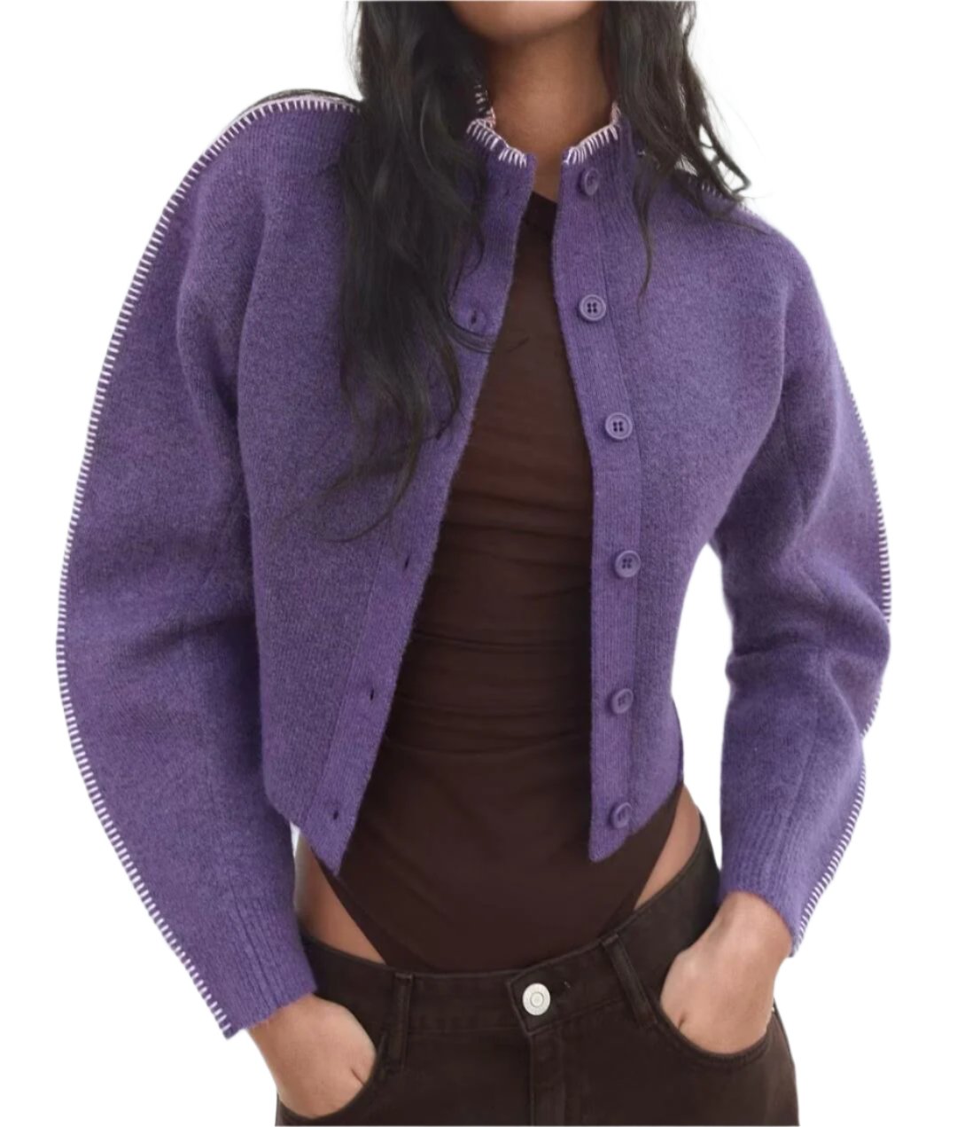 French High Collar Knitted Cardigan