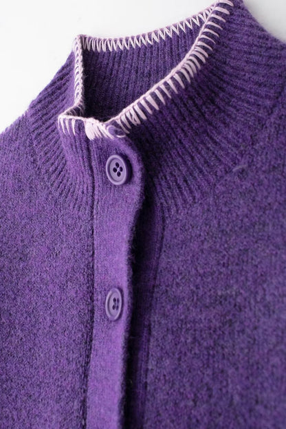 French High Collar Knitted Cardigan