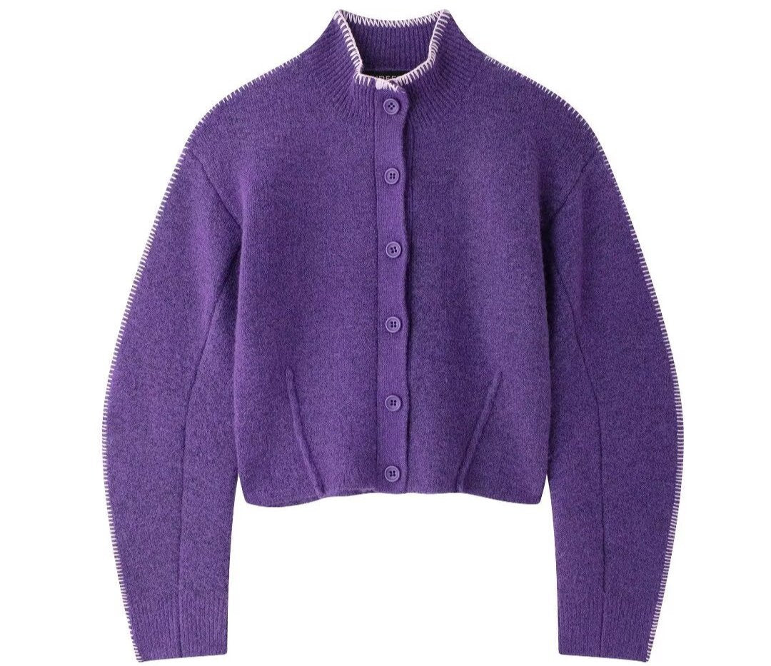 French High Collar Knitted Cardigan