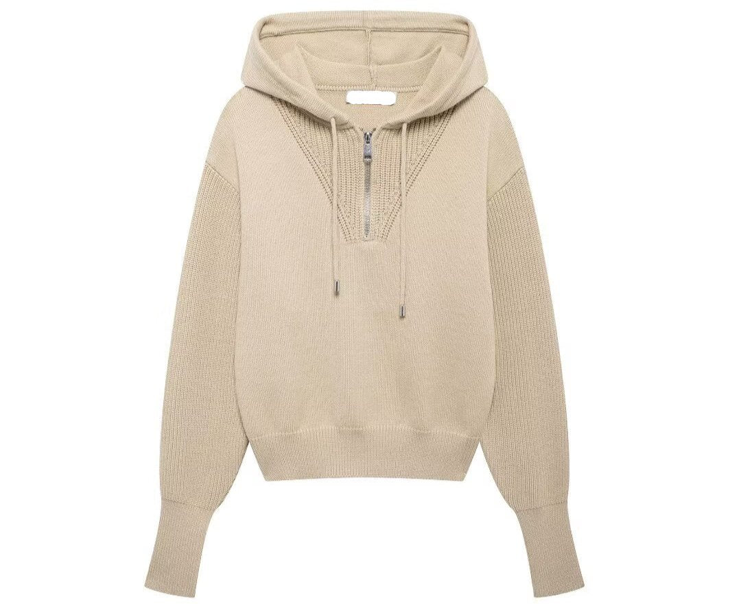 Hooded Half Zipper Pullover Sweater