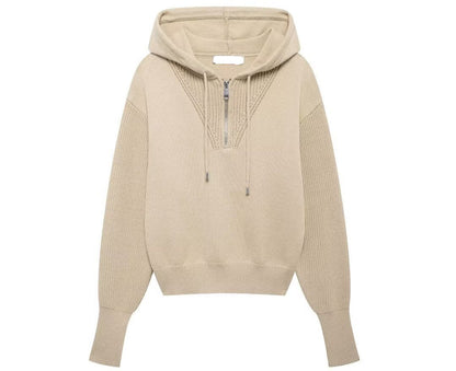 Hooded Half Zipper Pullover Sweater