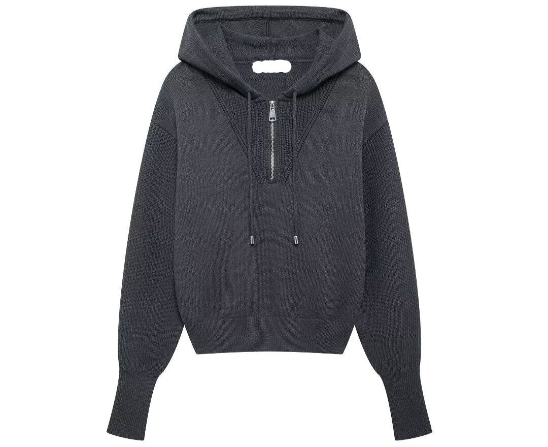 Hooded Half Zipper Pullover Sweater