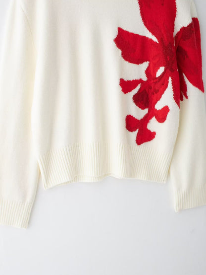 Floral Contrast Embroidered Loose Sweater