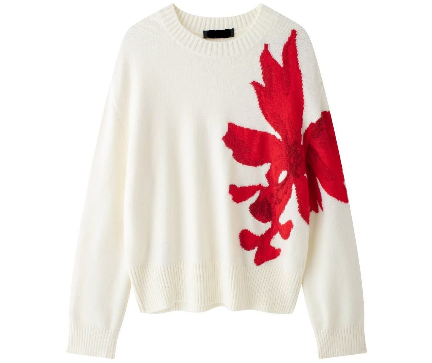 Floral Contrast Embroidered Loose Sweater