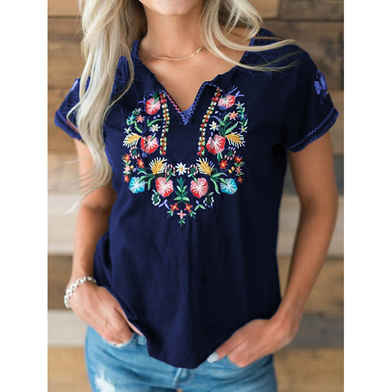 Retro Embroidered Short Sleeve Shirt