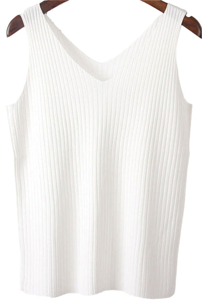 Sunken Stripe Slim Stretch Sleeveless Knitted V-Neck Top