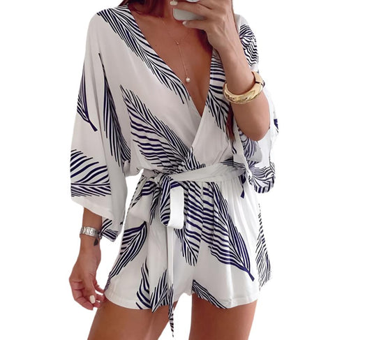 Sexy V-neck Lace-up Loungewear Romper