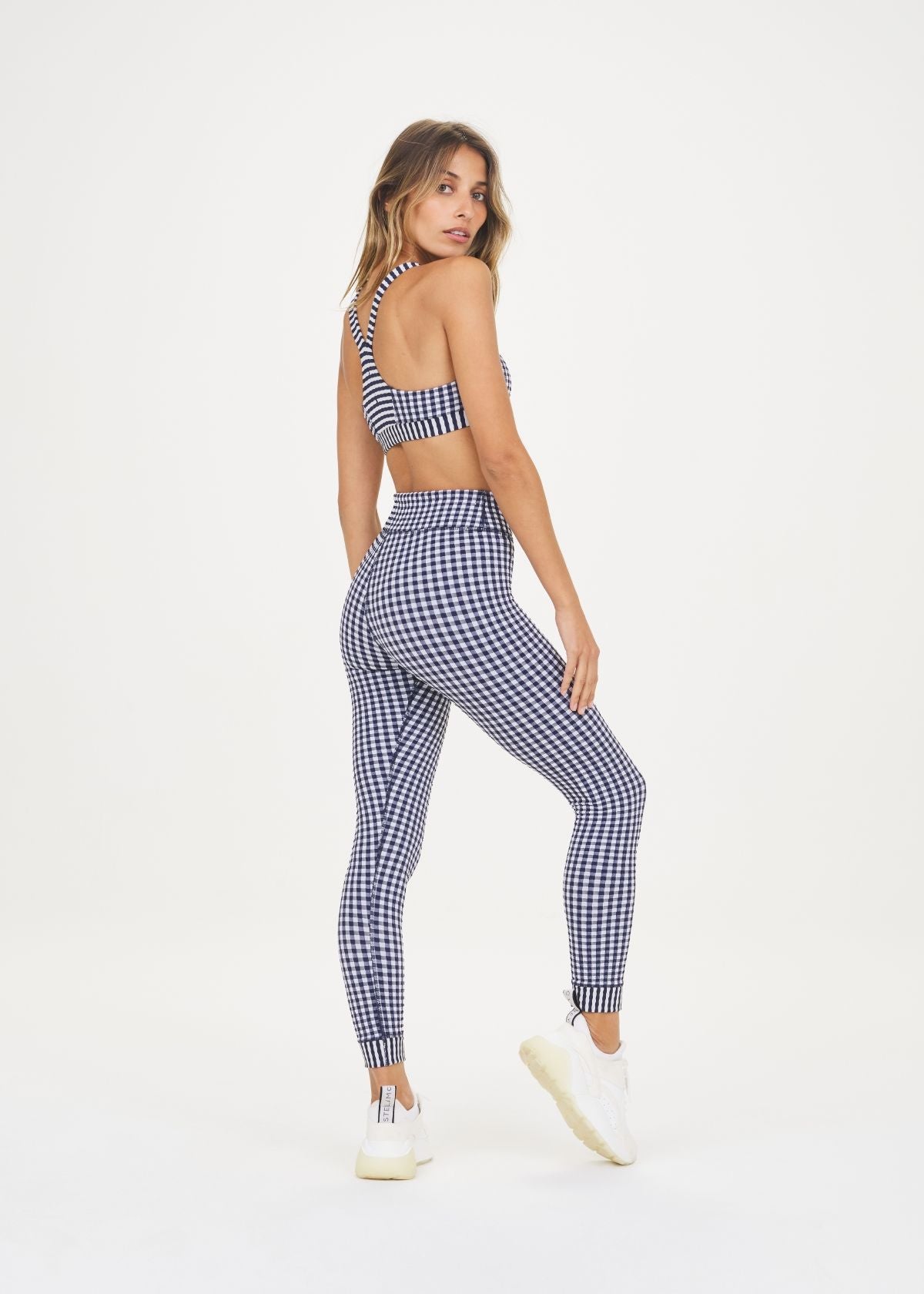 Sports Yoga High Waist Criss Cross Plaid Printed Workout Suit