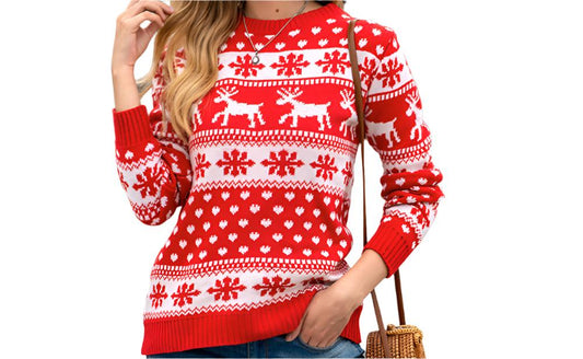 Christmas Red Deer Snowflake Pullover Sweater