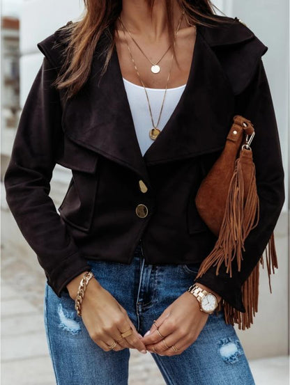 Collared Suede Short Jacket