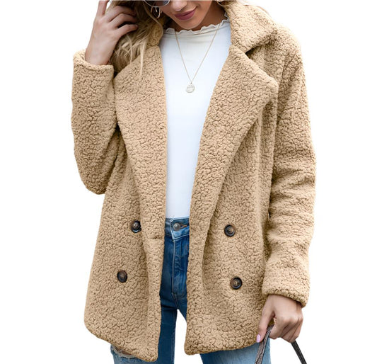 Button Collared Fleece Cashmere Wool Coat