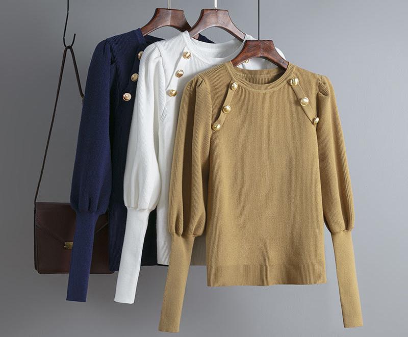 Retro Button Knitted Long Sleeve Sweater