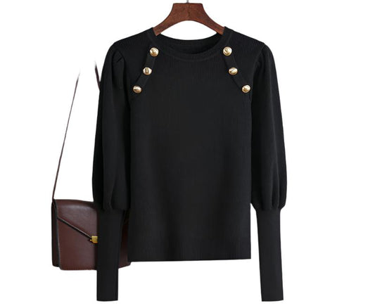 Retro Button Knitted Long Sleeve Sweater