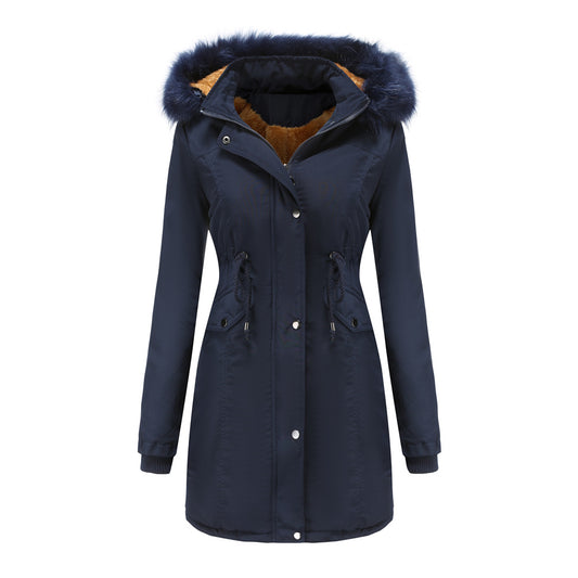 Cotton Thickened Velvet Cotton Detachable Fur Hoodie Coat