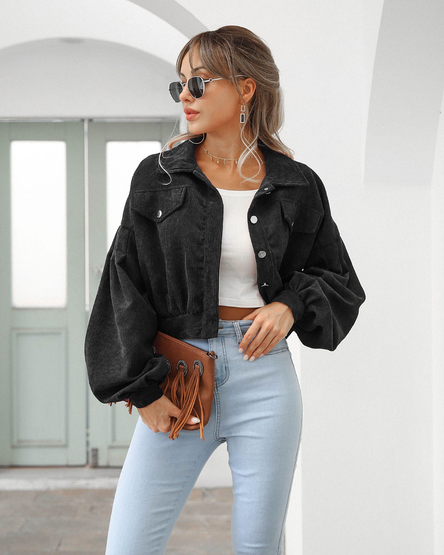 Casual Collared Corduroy Jacket