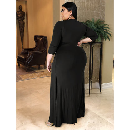 Plus Size Solid Color Sexy Hollow Cutout Split Dress Top