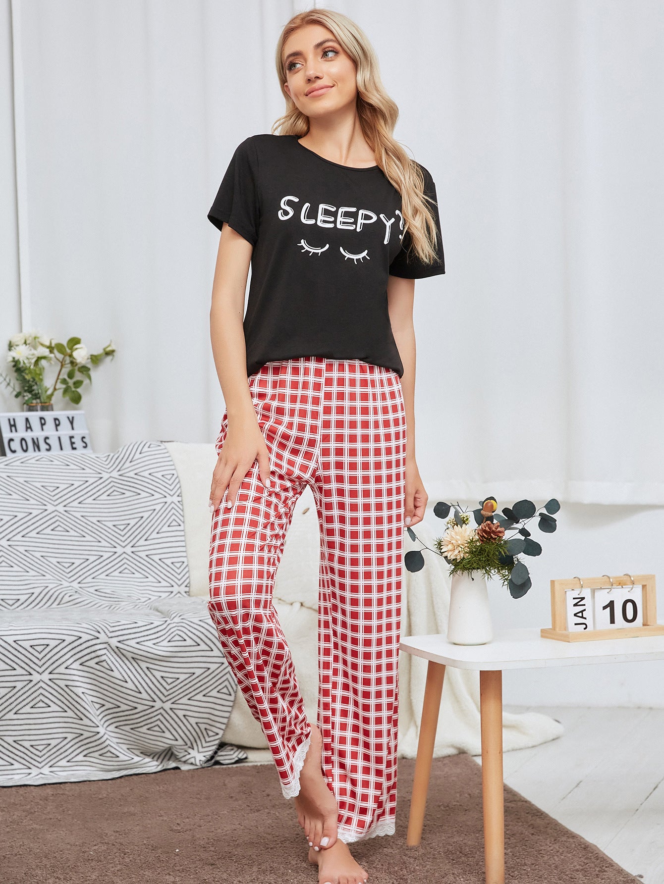 Sleepy Plaid Printed Pajamas Pants Set